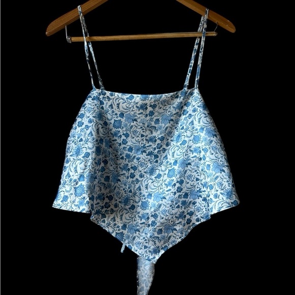 Charmed Hearts Tops - Floral Blue Spaghetti Strap Top